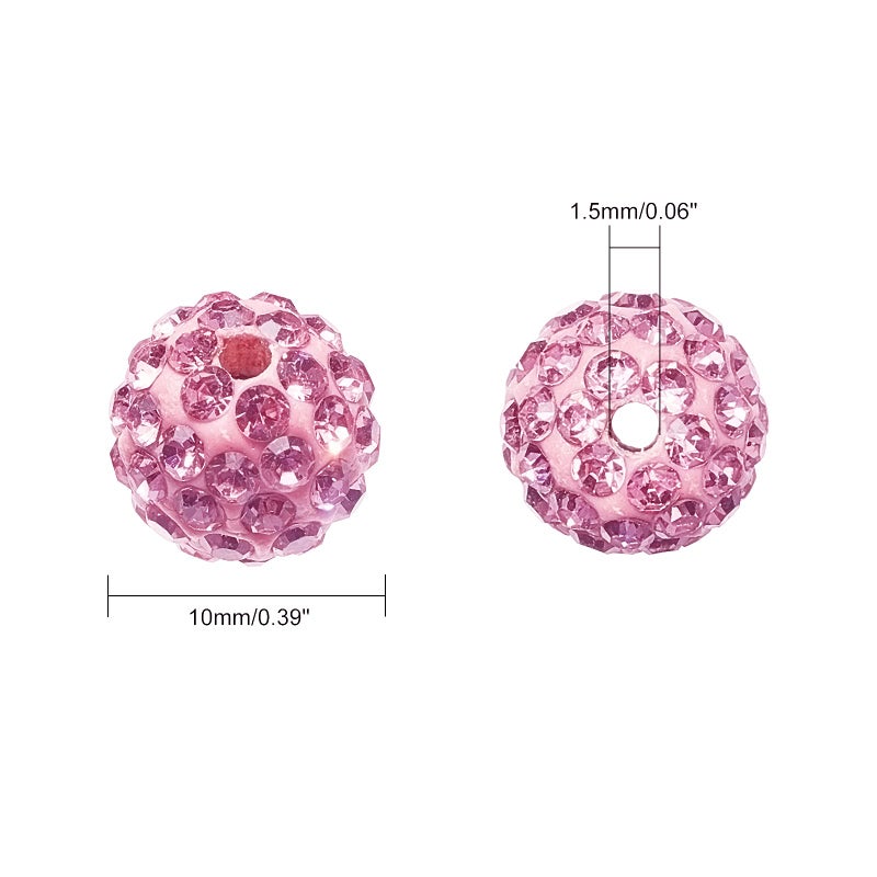 PH PandaHall 100pcs Pink Rhinestones Beads for Valentine's Day, 10mm Shiny Crystal Beads Pave Disco Ball Clay Bead Pen Bead for Baseball Necklace Bracelet Earring Jewelry Making - Image 3